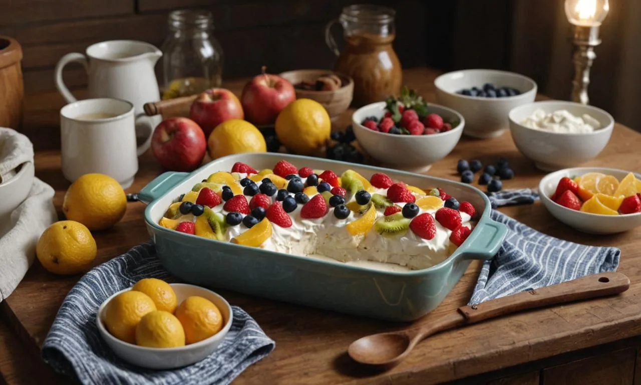 Hrnkový koláč se zakysanou smetanou a ovocem